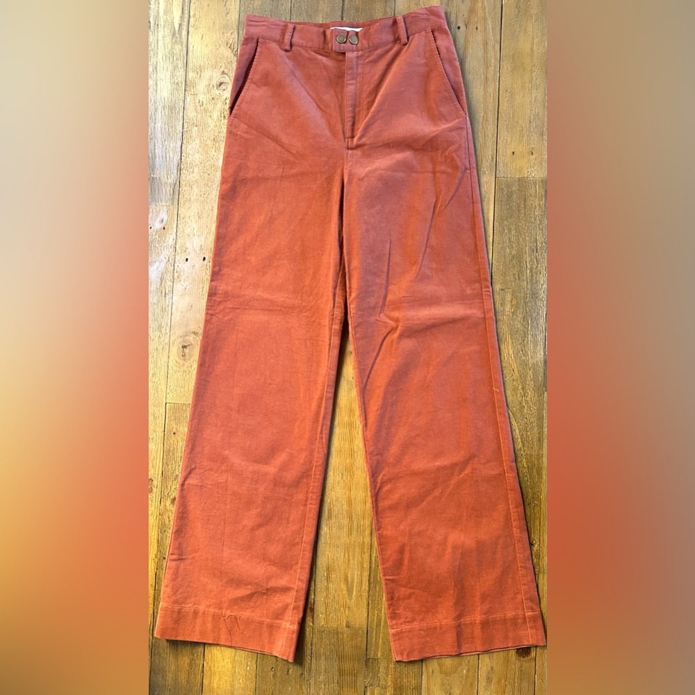 Elodie Rust Microribbed Corduroy High-Waist Straight Leg Pants - Picture 2 of 9